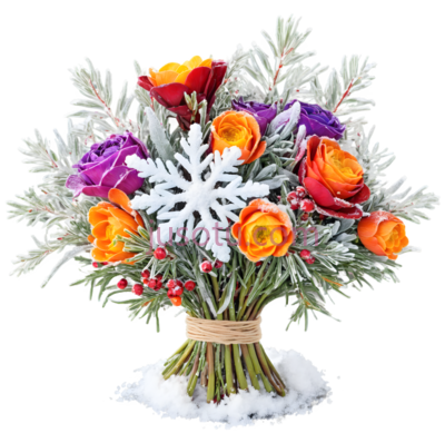 花束,冬季,紫色,橙色,白色, PNG