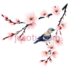 鸟,樱花,插画,粉色,蓝色,白色PNG