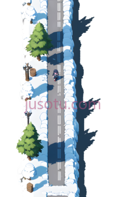 雪地,树木,道路,卡通,绿色, 白色, 灰色PNG