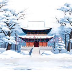 雪景,插画,白色,蓝色,红色PNG