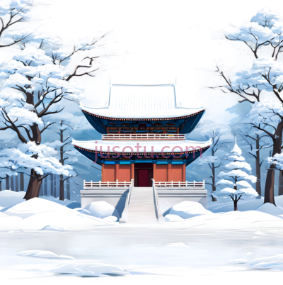 雪景,插画,白色,蓝色,红色, PNG