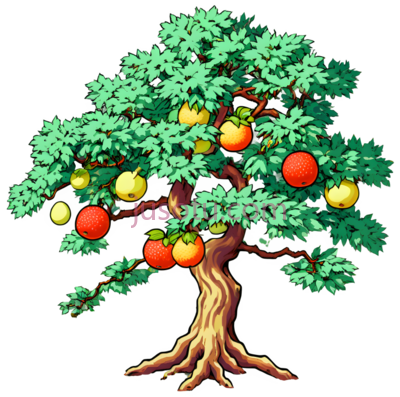 苹果树,插画,绿色,红色, PNG