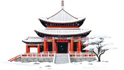 寺庙,雪景, PNG