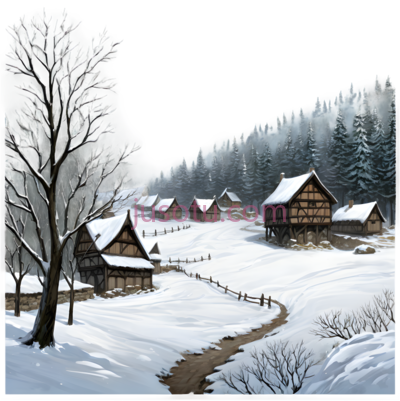 风景,雪景,村庄,森林, PNG