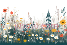 花朵,草地,插画,绿色PNG
