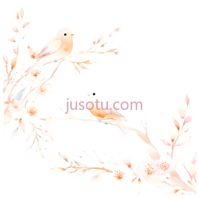 鸟,花,插画,白色,粉色, PNG