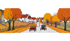 乡村道路,插画,橙色,黄色,白色PNG