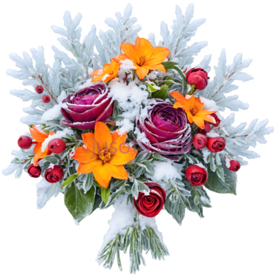 花束,冬季,紫色,橙色,红色, PNG