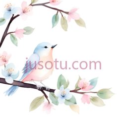 鸟,水彩画,蓝色,粉色PNG