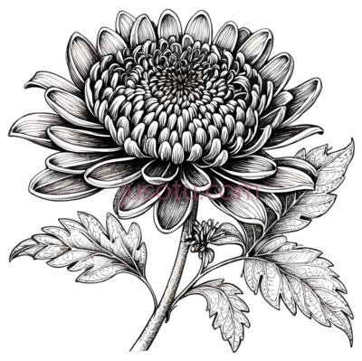 菊花,素描,黑白, PNG