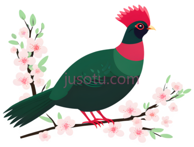 绿孔雀,樱花, PNG