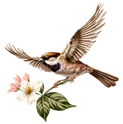麻雀,飞行,花朵, PNG