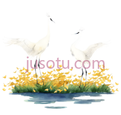 仙鹤,水墨画,白色,黄色PNG