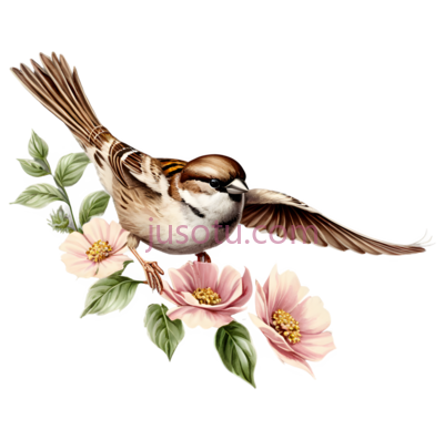 麻雀,飞行,花朵, PNG