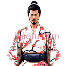 武士,服,白色底带有红色梅花图案PNG