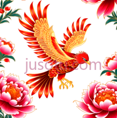 凤凰,中国绘画,红色,金色PNG