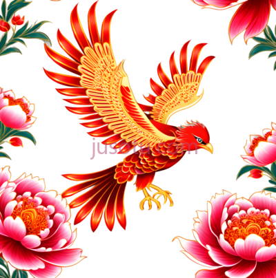 凤凰,中国绘画,红色,金色, PNG