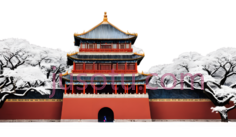 古建筑,中式,红色,绿色,灰色PNG