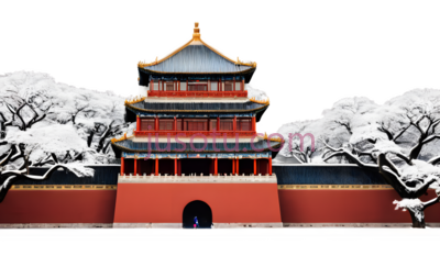 古建筑,中式,红色,绿色,灰色, PNG