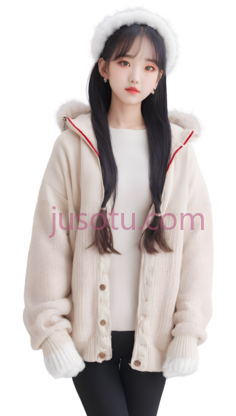 女孩,休闲,米色外套, 白色毛衣, 黑色裤子PNG