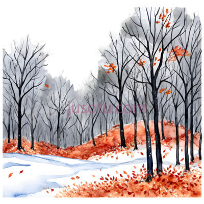 树木,水彩画,黑色,白色,灰色,橙色, PNG