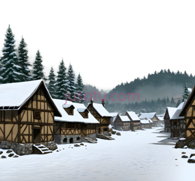 风景,雪景,村庄,森林, PNG