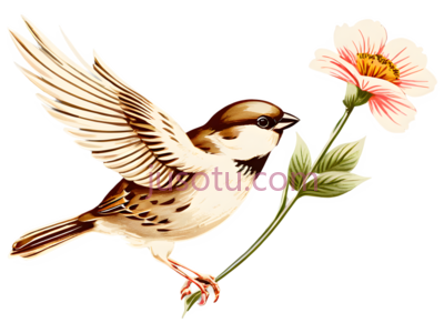 麻雀,飞翔,花朵, PNG