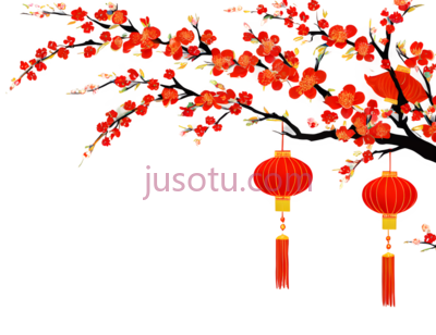 梅花,灯笼,中国绘画,红色,黑色, PNG
