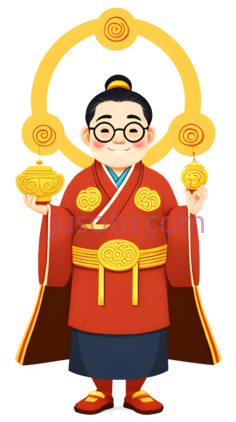 财神,卡通,红色, 黄色, 蓝色PNG