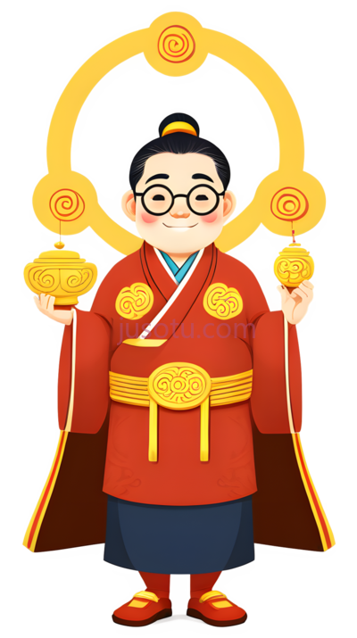财神,卡通,红色, 黄色, 蓝色, PNG