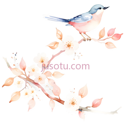 鸟,水彩画,蓝色,粉色,白色, PNG