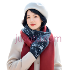 女性,冬季服装,白色帽子,红色围巾,米色外套PNG