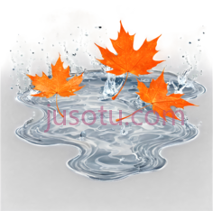 枫叶,水滴溅起,橙色PNG