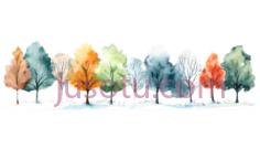 树木,水彩画,蓝色,绿色,黄色,橙色,红色PNG