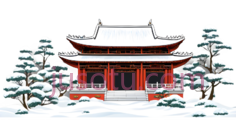 寺庙,雪景PNG
