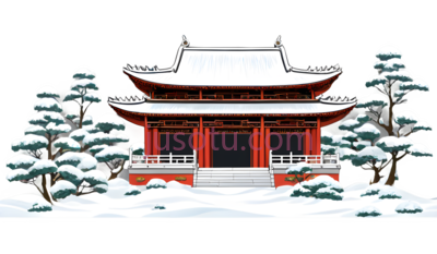 寺庙,雪景, PNG