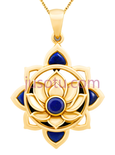 项链,花朵形状,金色,蓝色PNG