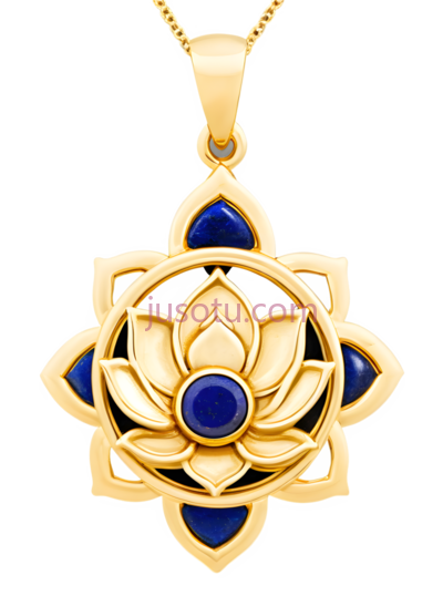 项链,花朵形状,金色,蓝色, PNG