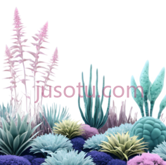 珊瑚,海草,3D,蓝色,绿色,紫色,粉色PNG