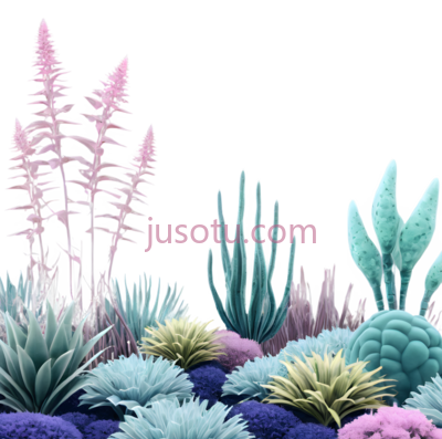 珊瑚,海草,3D,蓝色,绿色,紫色,粉色, PNG