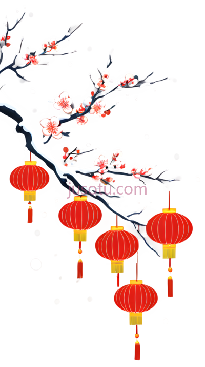 梅花,灯笼,中国风,红色,粉色, PNG