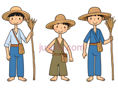 农民,卡通,蓝色上衣, 蓝色裤子, PNG