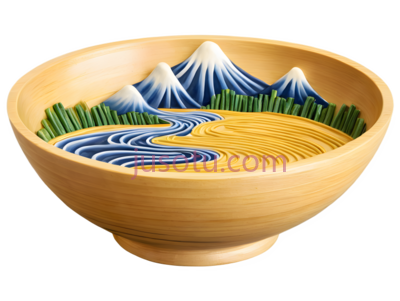 碗,山水画,黄色,蓝色,白色,绿色, PNG
