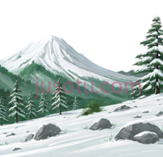 雪山,插画,白色, 绿色, 灰色PNG