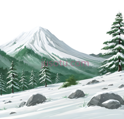 雪山,插画,白色, 绿色, 灰色, PNG